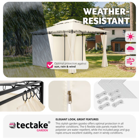 Gazebo Emine - 4 x 3 m, double roof system, 6 side panels, water-repellent, UV protection - garden gazebo, gazebo with sides, camping gazebo - cream