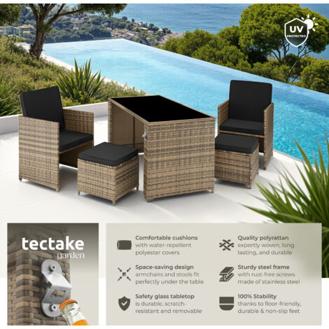 Garden Table and Chairs Palermo - up to 4 people, chairs, stools and table, weather & UV-resistant - nature