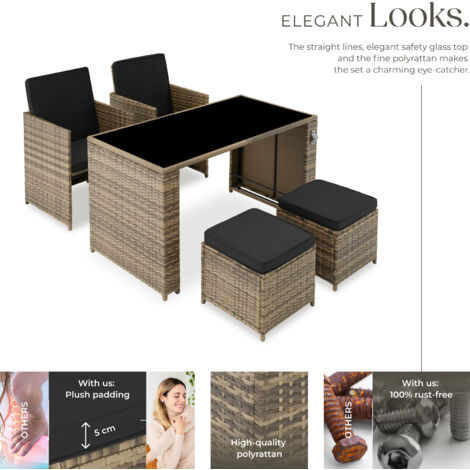 Garden Table and Chairs Palermo - up to 4 people, chairs, stools and table, weather & UV-resistant - nature