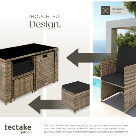 Garden Table and Chairs Palermo - up to 4 people, chairs, stools and table, weather & UV-resistant - nature