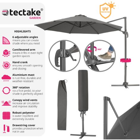 Parasol Daria - 300 cm, cantilever garden umbrella, with foot pedal, protective cover - garden parasol, overhanging parasol, banana parasol - grey