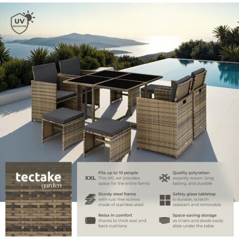Garden Table and Chairs Bilbao - 8 seats, weather & UV-resistant, rain cover - garden tables and chairs, garden furniture set, outdoor table and chairs - nature