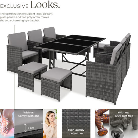 Garden Table and Chairs Malaga - 10 seats with cushions, dining table, rain cover - garden tables and chairs, garden furniture set, outdoor table and chairs - grey