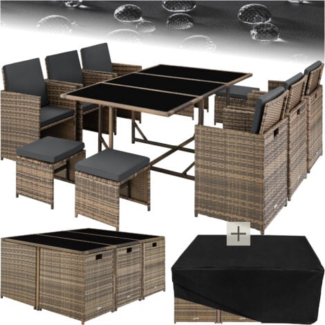 Rattan Garden Furniture Set Malaga 6 4 1 With Protective Cover Tables And Rattan Garden Furniture Set Malaga, 4 Piece Garden Furniture Set Cover