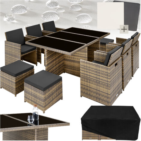 Garden Table & Chairs New York - 10 seats with cushions, dining table, rain cover - garden tables and chairs, garden furniture set, outdoor table and chairs - nature