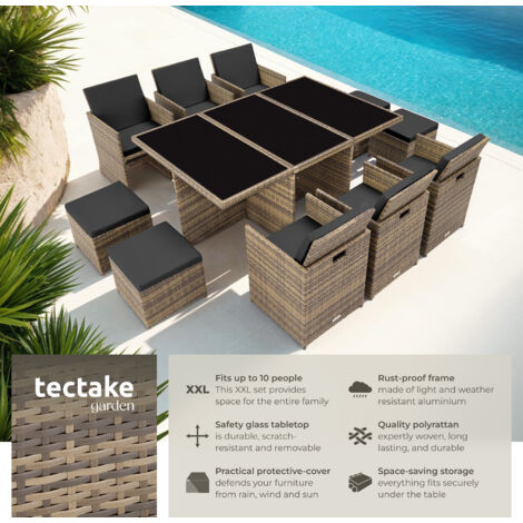 Garden Table & Chairs New York - 10 seats with cushions, dining table, rain cover - garden tables and chairs, garden furniture set, outdoor table and chairs - nature