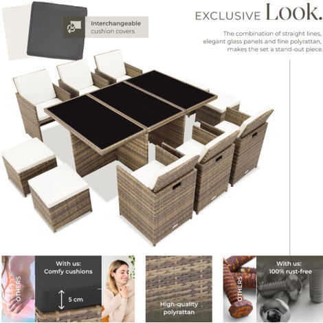 Garden Table & Chairs New York - 10 seats with cushions, dining table, rain cover - garden tables and chairs, garden furniture set, outdoor table and chairs - nature