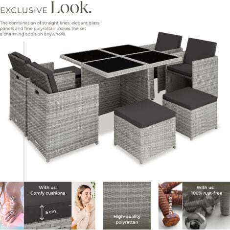 Garden Table & Chairs Manhattan - 8 seats with cushions, dining table, rain cover - garden tables and chairs, garden furniture set, outdoor table and chairs - light grey