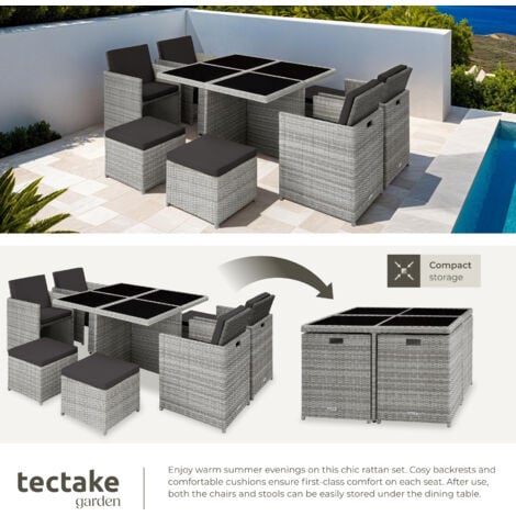 Garden Table & Chairs Manhattan - 8 seats with cushions, dining table, rain cover - garden tables and chairs, garden furniture set, outdoor table and chairs - light grey