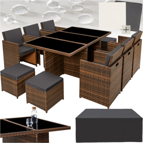 Rattan garden furniture set New York with protective cover - garden