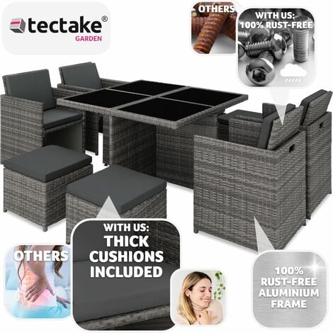Garden Table and Chairs Manhattan - 8 seats with cushions, dining table, protective cover - garden tables and chairs, garden furniture set, outdoor table and chairs - grey