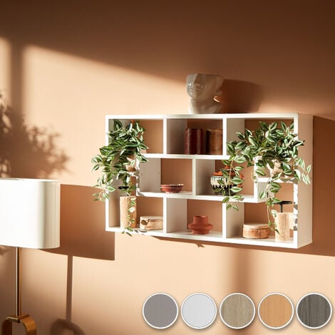Floating Shelf Cassandra - retro style, 8 compartments, invisible installation - bookshelf, bookcase, wall shelves - Wood light, oak Sonoma