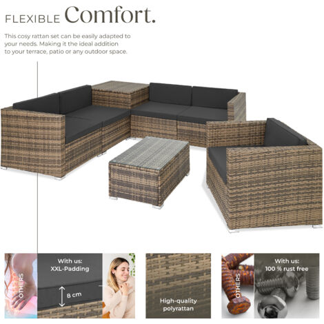 Garden Furniture Set Pisa - modular sofa, armchair, coffee table, cushion storage box - garden sofa, garden corner sofa, rattan sofa - nature
