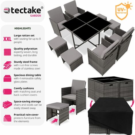 Garden Table and Chairs Bilbao - 8 seats with cushions, dining table, protective cover - garden tables and chairs, garden furniture set, outdoor table and chairs - grey