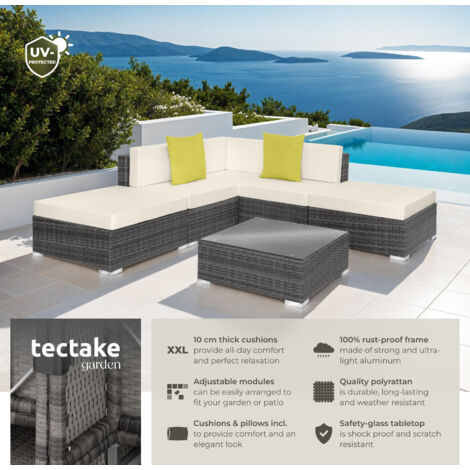 Garden Furniture Set Paris - modular corner sofa set with coffee table, thick cushions - garden sofa, garden corner sofa, rattan sofa - grey