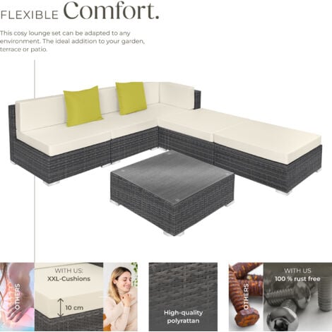 Garden Furniture Set Paris - modular corner sofa set with coffee table, thick cushions - garden sofa, garden corner sofa, rattan sofa - grey