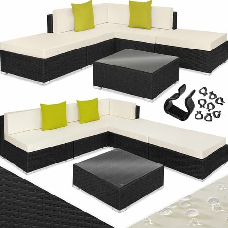 Rattan garden furniture set Paris - garden sofa, garden corner sofa, rattan sofa - black
