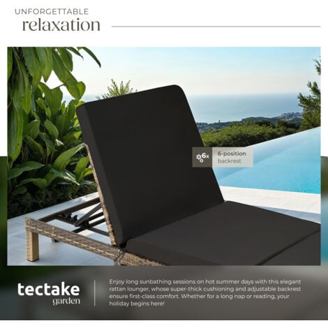 Sun Lounger Sofia - 6-step adjustable backrest, thick padding, UV-resistant - reclining sun lounger, garden lounge chair, sun chair - nature