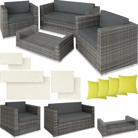 Rattan garden furniture set Munich - garden sofa, rattan sofa, garden sofa set - grey