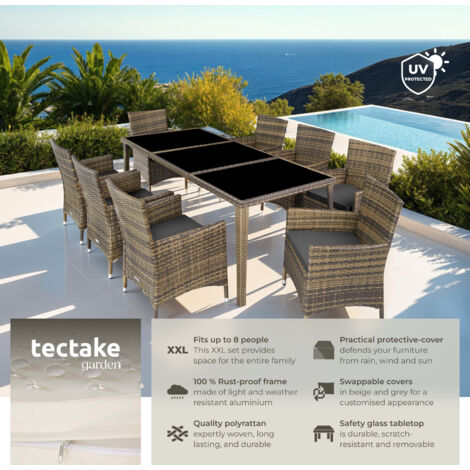 Garden Table and Chairs Menorca - 8 armchairs, dining table, protective cover - garden tables and chairs, garden furniture set, outdoor table and chairs - nature