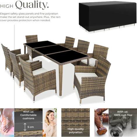 Garden Table and Chairs Menorca - 8 armchairs, dining table, protective cover - garden tables and chairs, garden furniture set, outdoor table and chairs - nature