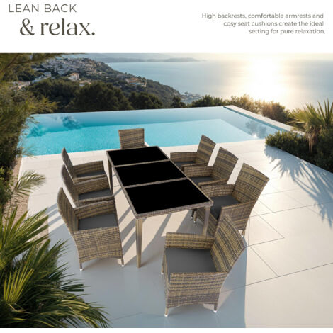 Garden Table and Chairs Menorca - 8 armchairs, dining table, protective cover - garden tables and chairs, garden furniture set, outdoor table and chairs - nature