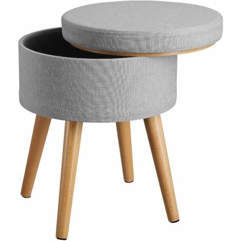 Stool Yara upholstered chair with storage space in linen look - bar stool, dressing table chair, dressing table stool - light grey