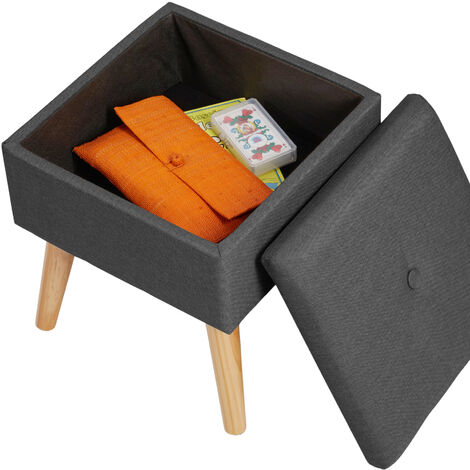 Stool Elva - padded, linen look with storage space - bar stool, dressing table chair, dressing table stool - dark grey