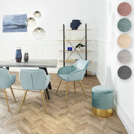Stool Sarina - round, padded, velvet look, large storage space - bar stool, dressing table chair, dressing table stool - cream