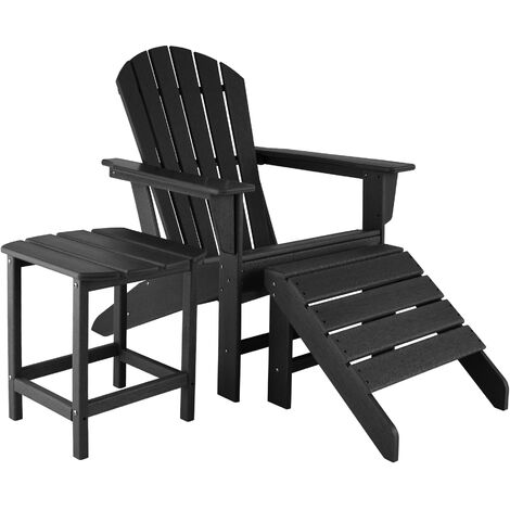 Garden chair with footrest and weatherproof side table - garden table and chairs, bistro set, sun loungers - black