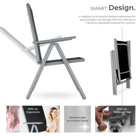 Garden Chairs Marilena - folding, aluminium, 7-position adjustable backrest - reclining garden chairs, garden recliners, outdoor chairs - silver Set of 8