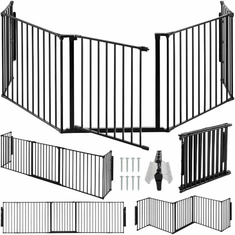 Hommoo Metal Fireplace 5-Panel Baby Safety Gate with Door, Black