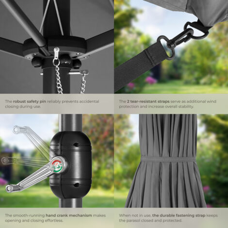 Parasol Silia - extra wide, 460 x 270 cm, height-adjustable, cover included - garden parasol, cantilever parasol, garden umbrella - grey