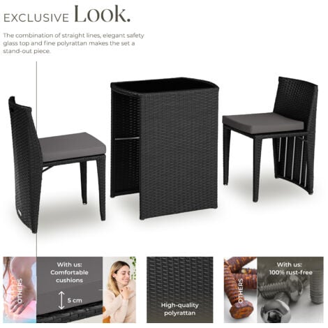 Garden Table & Chairs Hamburg - 2 chairs, 1 dining table, bistro set - garden tables and chairs, garden furniture set, outdoor table and chairs - black