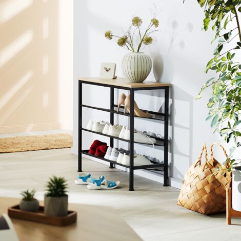 Shoe Rack Wolverhampton - surface shelf and 3 grid shelves, industrial style - shoe storage, shoe cabinet, shoe storage cabinet - industrial wood light, oak Sonoma