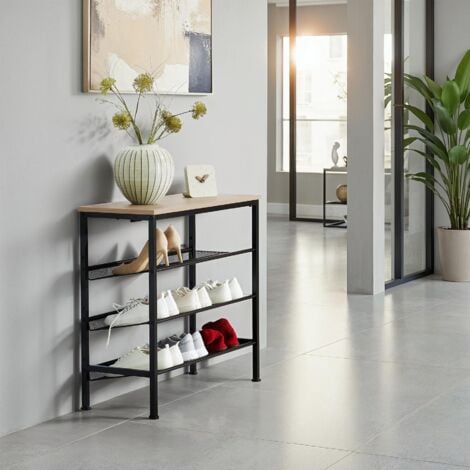Shoe Rack Wolverhampton - surface shelf and 3 grid shelves, industrial style - shoe storage, shoe cabinet, shoe storage cabinet - industrial wood light, oak Sonoma