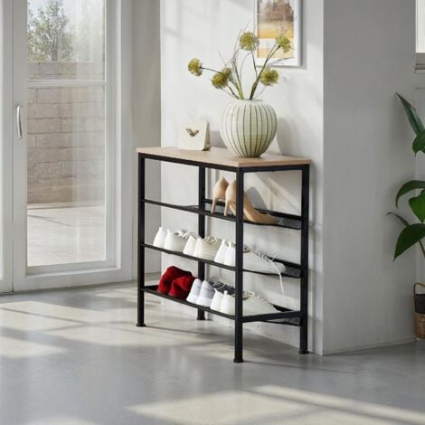 Shoe Rack Wolverhampton - surface shelf and 3 grid shelves, industrial style - shoe storage, shoe cabinet, shoe storage cabinet - industrial wood light, oak Sonoma