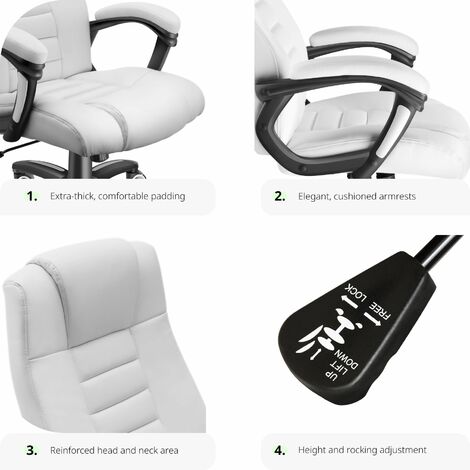 Office Chair Luxury - ergonomic, thick padding, padded armrests - desk chair, computer chair, ergonomic chair - white