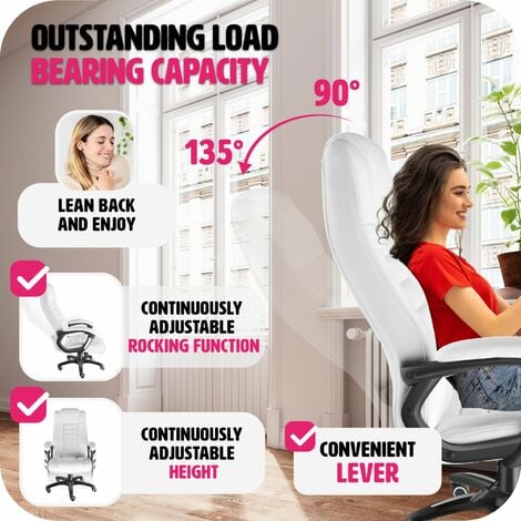 Office Chair Luxury - ergonomic, thick padding, padded armrests - desk chair, computer chair, ergonomic chair - white