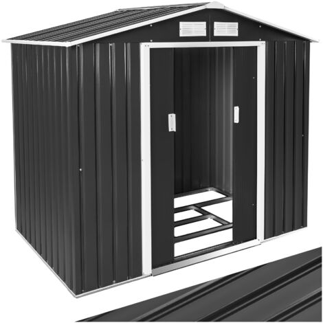 Shed with saddle roof - garden shed, metal shed, tool shed - grey/white