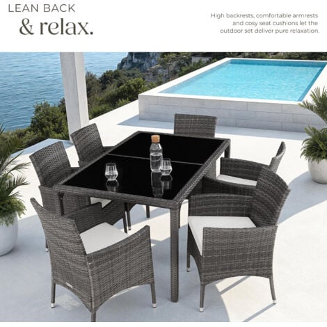 Garden Furniture Set Porto- 6 chairs, 1 dining table, with protective cover - garden tables and chairs, garden furniture set, outdoor table and chairs - grey/white
