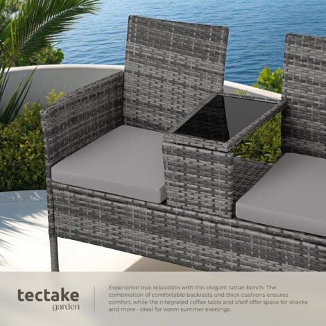 Garden Bench Narbonne - 2-seater with table, weather-resistant polyrattan - love seat, patio set, garden set - grey/light grey