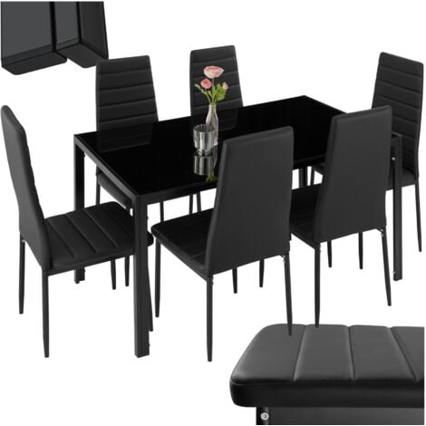 Dining Table and Chairs Brandenburg - 6 chairs & 1 table, faux leather cover - dining room table and chairs, dining table and 6 chairs, kitchen table and chairs - black/black