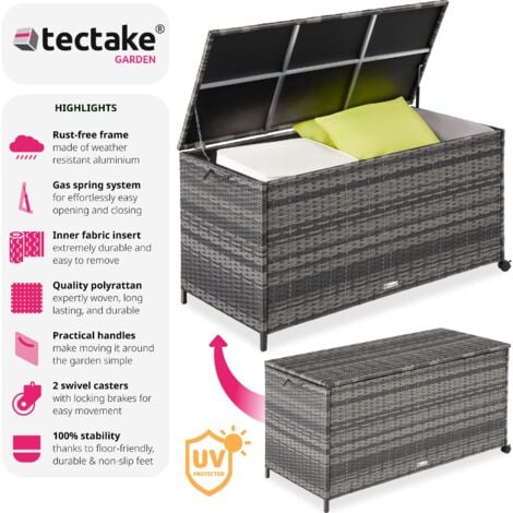 Storage Box - aluminium frame, rattan weave, 117 x 54 x 64 cm - Storage Box, Garden Storage Box, Outdoor storage box - grey