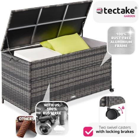 Storage Box - aluminium frame, rattan weave, 117 x 54 x 64 cm - Storage Box, Garden Storage Box, Outdoor storage box - grey