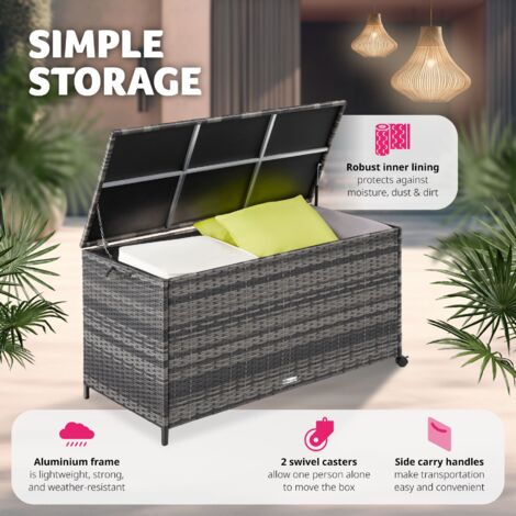 Storage Box - aluminium frame, rattan weave, 117 x 54 x 64 cm - Storage Box, Garden Storage Box, Outdoor storage box - grey