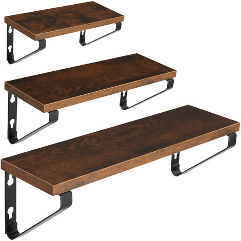 Wall Shelves Cowell - set of 3, decorative metal brackets, high load-capacity, 3 widths included - Wooden Shelf, Wall Bookshelf, Rustic Shelves - Industrial wood dark, rustic