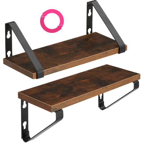 Wall Shelves Cowell - set of 3, decorative metal brackets, high load-capacity, 3 widths included - Wooden Shelf, Wall Bookshelf, Rustic Shelves - Industrial wood dark, rustic