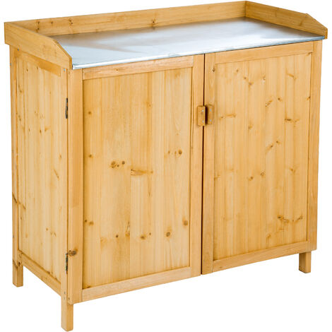 Gardening Bench Vita - wooden with galvanised worktop, divided storage space, 98 x 48 x 95 cm - storage bench, outdoor storage bench, garden storage chest