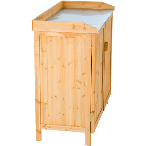 Gardening Bench Vita - wooden with galvanised worktop, divided storage space, 98 x 48 x 95 cm - storage bench, outdoor storage bench, garden storage chest
